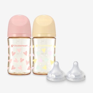 더블하트 PPSU 젖병 스윗러브 밀키 핑크/크림 옐로우 240ml 트윈팩 세트 (젖병2개+젖꼭지2입)