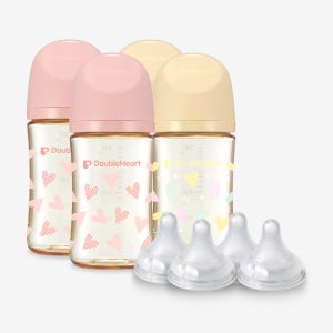 더블하트 PPSU 젖병 스윗러브 밀키 핑크/크림 옐로우 240ml 트윈팩 더블세트 (젖병4개+젖꼭지4입)