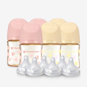 더블하트 PPSU 젖병 스윗러브 밀키 핑크/크림 옐로우 160ml 트윈팩 트리플세트 (젖병6개+젖꼭지6입)