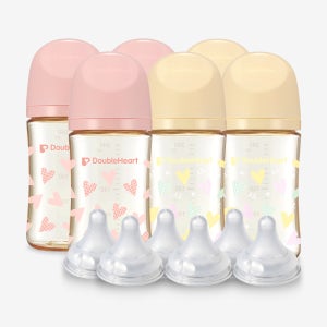 더블하트 PPSU 젖병 스윗러브 밀키 핑크/크림 옐로우 240ml 트윈팩 트리플세트 (젖병6개+젖꼭지6입)