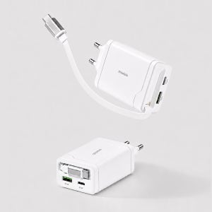 만렙 65W GaN 고속 충전기 C타입 릴케이블 내장 노트북 핸드폰 멀티 충전기 2포트 PPS