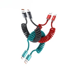 [2개 세트]120W USB A to C타입 코일 스프링 케이블 2m 고속충전