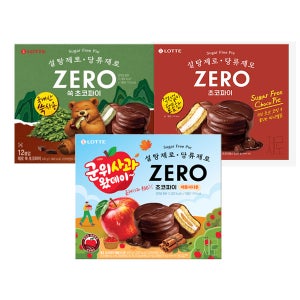 롯데 ZERO 제로 초코파이 +쑥 초코파이+군위사과 애플시나몬 336g(3개)
