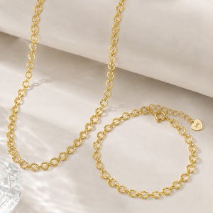 주리에떼 14K 18K 여성 데일리 골드 목걸이줄 아우라 4mm 체인 금 목걸이 한줄 체인 팔찌 1+1 세트