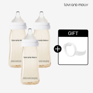 [핸들 1P증정] 토비앤몰리 PPSU 신생아 배앓이 방지 아기 젖병 (젖꼭지 포함) 280ml, 3개, 베이직(화이트)
