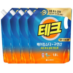 테크 베이킹소다+구연산 액체세제 일반/드럼 겸용 1.8L 4개