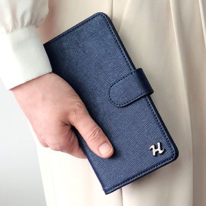 더블H 천연가죽 다이어리 카드 지갑 케이스 네이비, 갤럭시퀀텀4 (A546)
