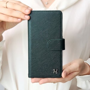 더블H 천연가죽 다이어리 카드 지갑 케이스 카키, 갤럭시퀀텀4 (A546)