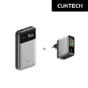 1+1 쿡테크 15 파워뱅크 Air 15000mAh 100W 고속충전 보조배터리+10 Ultra GaN 100W 스마트 디스플레이 충전기