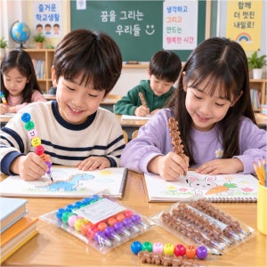 어린이안전확인 5색 색연필 카트리지 교체형 줄줄이연필 어린이 미술놀이 학용품
