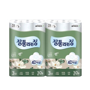잘풀리는집 3겹 무형광화장지 련 30M 30롤X2팩(60롤) 휴지