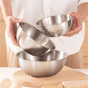 스텐믹싱볼 3종세트 쌀씻기 세척볼 계량 과일세척 17cm 20cm 25cm