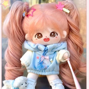 20cm 골격 솜인형 핑크 트윈테일 장발 꾸미기 인형