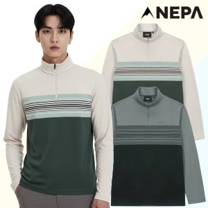 네파 남성 기모 집업티 스트라이프 반집업 긴팔 티셔츠 겨울