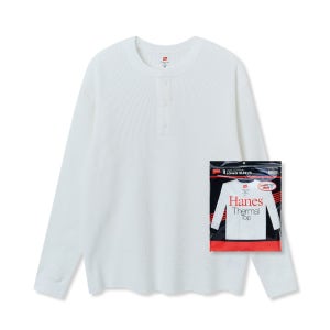 HANES 헤인즈 써멀 탑 헨리넥 롱 슬리브 티셔츠 화이트