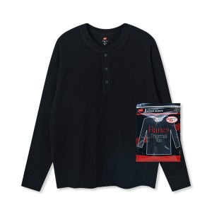 HANES 헤인즈 써멀 탑 헨리넥 롱 슬리브 티셔츠 블랙
