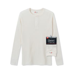 HANES 헤인즈 써멀 헨리넥 롱 슬리브 티셔츠 오프-화이트