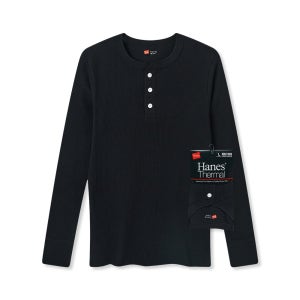 HANES 헤인즈 써멀 헨리넥 롱 슬리브 티셔츠 블랙