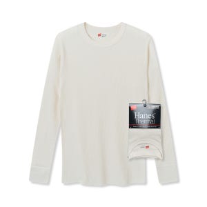 HANES 헤인즈 써멀 크루넥 롱 슬리브 티셔츠 오프-화이트