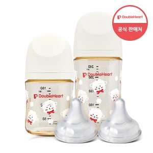 [2027 양띠 에디션] 더블하트 모유실감 PPSU 헬로베이비 뽀양이 160ml/240ml 트윈세트(젖병2+젖꼭지2)