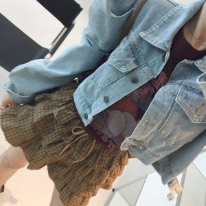 엣지 벌룬 퍼프 세미크롭 루즈핏 가을 연청 데님청자켓