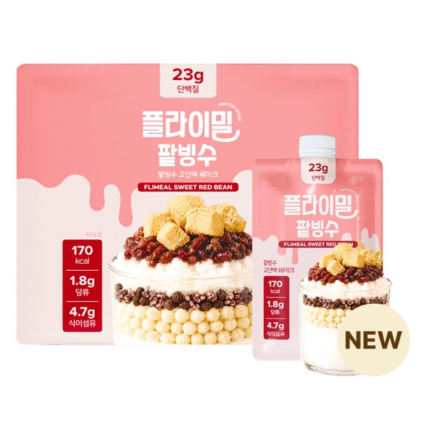 플라이밀 단백질 쉐이크 파우치 팥빙수, 45g, 7개