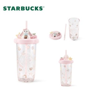 스타벅스 중국 여름 디저트 파티 핑크 글라스 스트로 컵 500ml