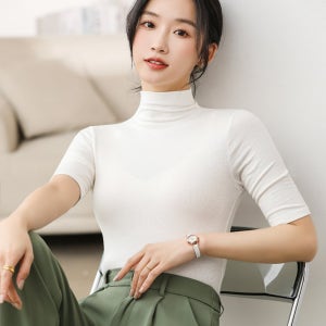 여성 모달 폴라 반팔 목티 가을 슬림핏 이너 반목 티셔츠