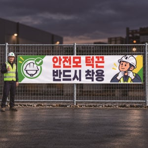 안전모 턱끈 반드시 착용 맞춤제작 현수막 실내외 광고행사 안내 대형 출력 사방아일렛 대