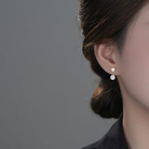 925 실버 담수 진주 드롭 귀걸이 투웨이 2way 큐빅 볼 은귀걸이