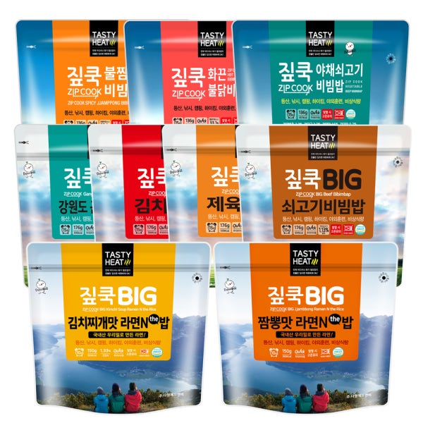 짚쿡 발열 전투식량 라면밥 비화식 음식 군용 전투식량 라면앤더밥 비빔밥 9종