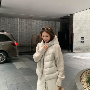 아우터 겨울 가을 니트 패딩 오트밀 점퍼 구스다운 여리여리한 경량패딩 빅사이즈