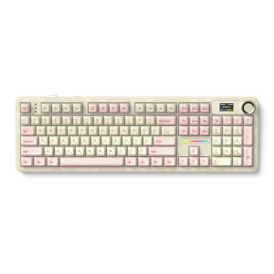 AULA F108Pro 유무선 LCD 기계식 아우라 독거미 키보드 국내 크리스탈 베이지, 세이야축