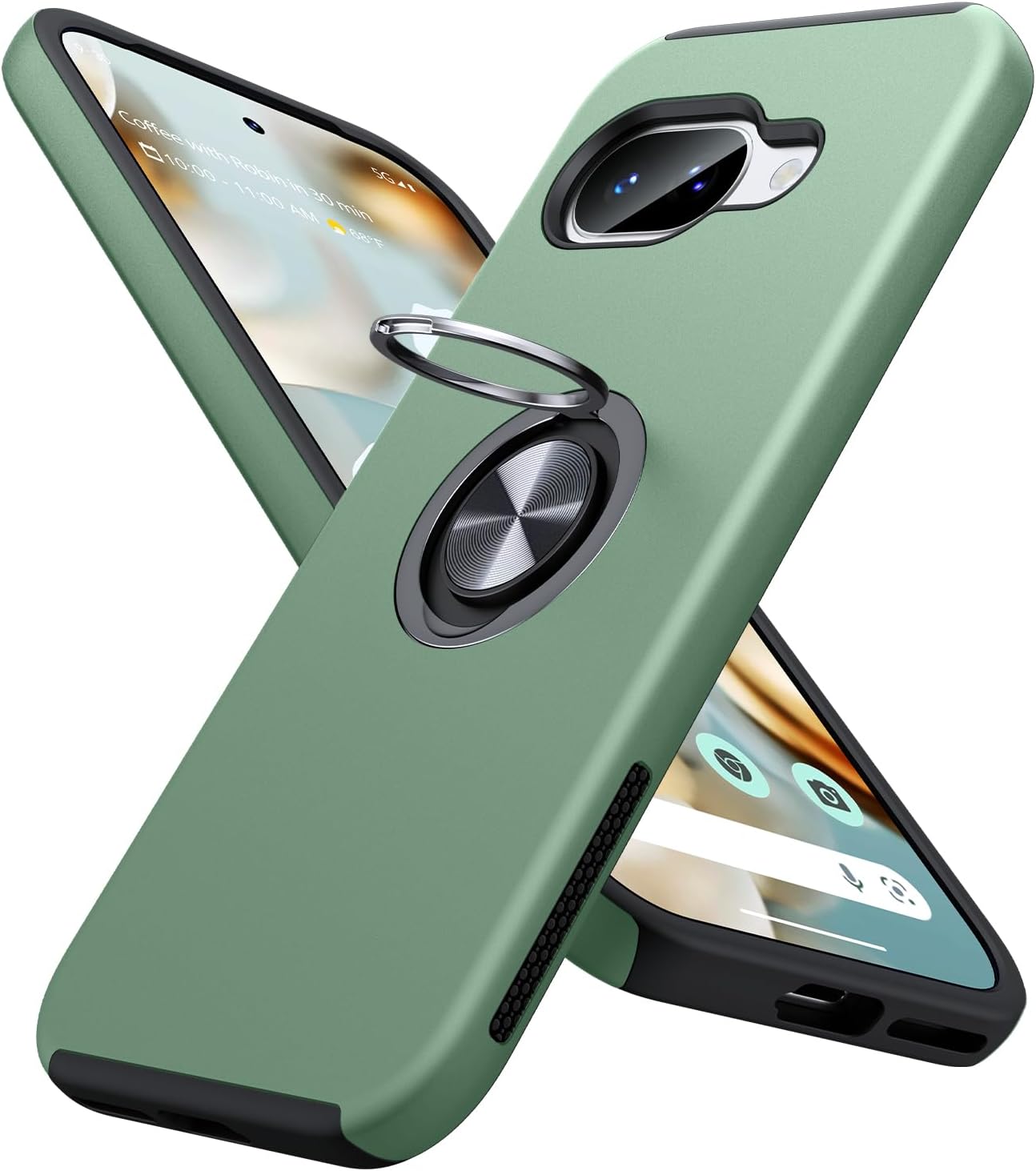 GoogleピクセルフォンケースリングスタンドAlpine Green、Google Pixel 9A