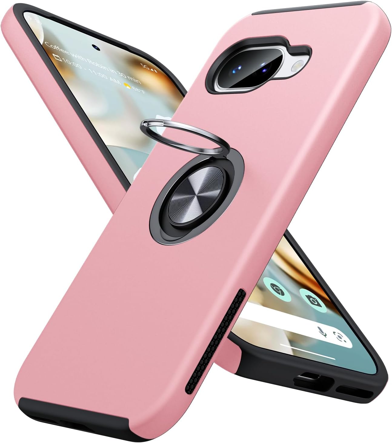 Googleピクセルフォンケースリングスタンド軍用カバーキックスタンドPink、Google Pixel 9A