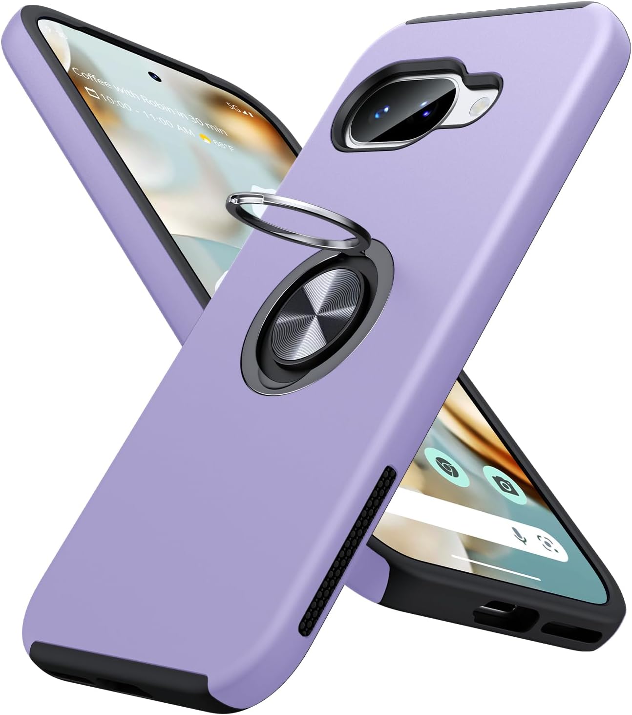 Googleピクセルフォンケースリングスタンド軍用カバーPurple、Google Pixel 9A