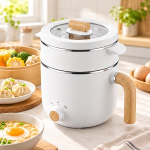 컴스 올인원 멀티쿠커 1.5L 전기냄비 찜기 600W 스테인리스 2단 동시조리
