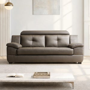 동서가구 제이홈스 라텍스탑 구스다운 신혼 천연 가죽 소파 스툴미포함, 카키그레이, 3인용