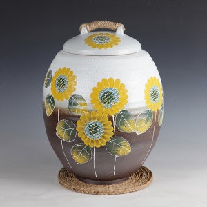 항아리 투톤 해바라기 쌀독 20kg 쌀항아리