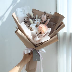 더봄 드라이플라워 프리저브드플라워 목화와 수국 4컬러 여친생일 선물 졸업식 꽃다발