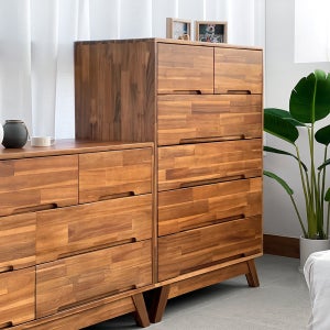 로포텐 비버 원목 와이드 서랍장 850mm, 5단, 브라운