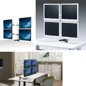 작업 사무용 모니터 4대 연결 3단 스탠드 거치대 암 포스 듀얼 쿼드 클램프