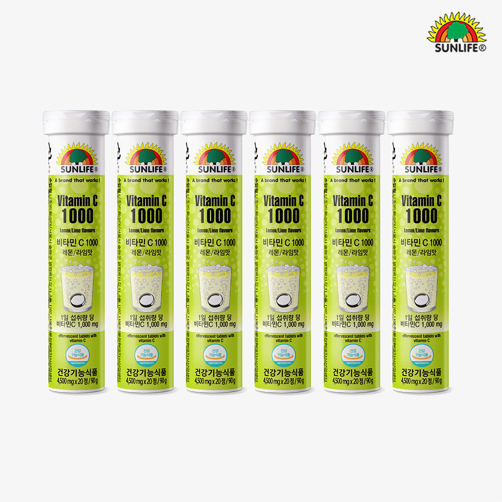 썬라이프 발포 비타민C 1000 레몬&amp;라임맛 20정, 6개