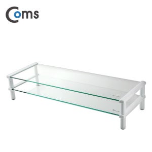 Coms 모니터 받침대 스탠드 화이트프레임 투명유리 일반형 2단 (620mm x 210mm)