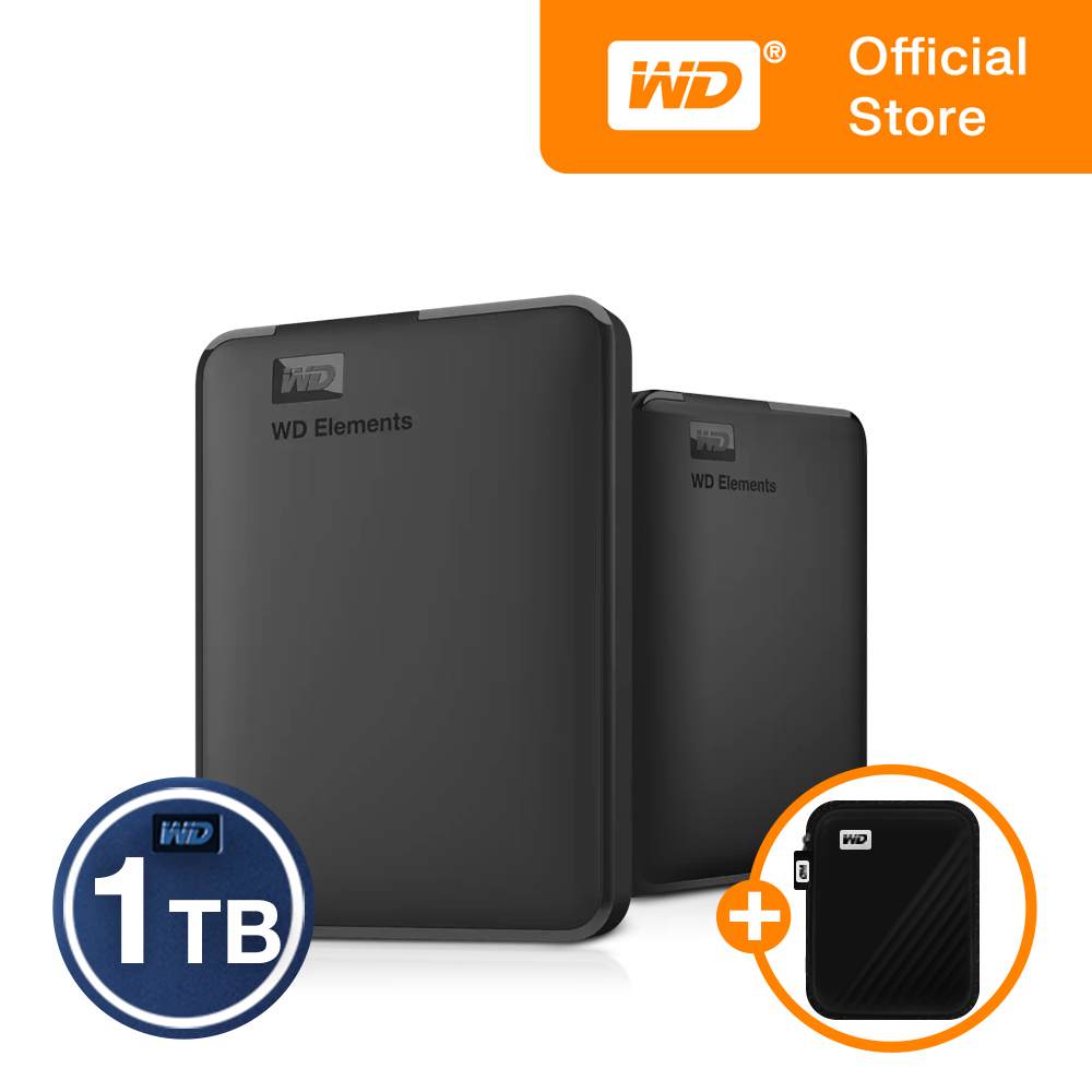 NEW WD Elements Portable 외장하드 [전용파우치] 1TB, 블랙