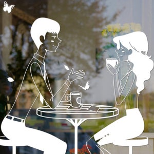 그래픽스티커 GBS-G403 커피 마시는 연인(커피,카페) (hugh)