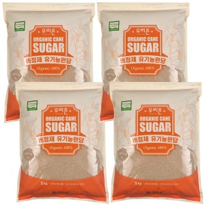 우리존 비정제 유기농원당 20KG( 5kgX4팩) /친환경 비정제설탕 오가닉슈가/친환경 사탕수수100% 화학처리 NO